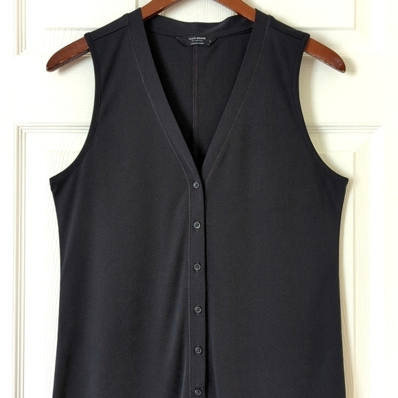 Lucky Brand Retro Ribbed Button Front V-neck Sleeveless Mini Dress Dark Gray S - Picture 2 of 10